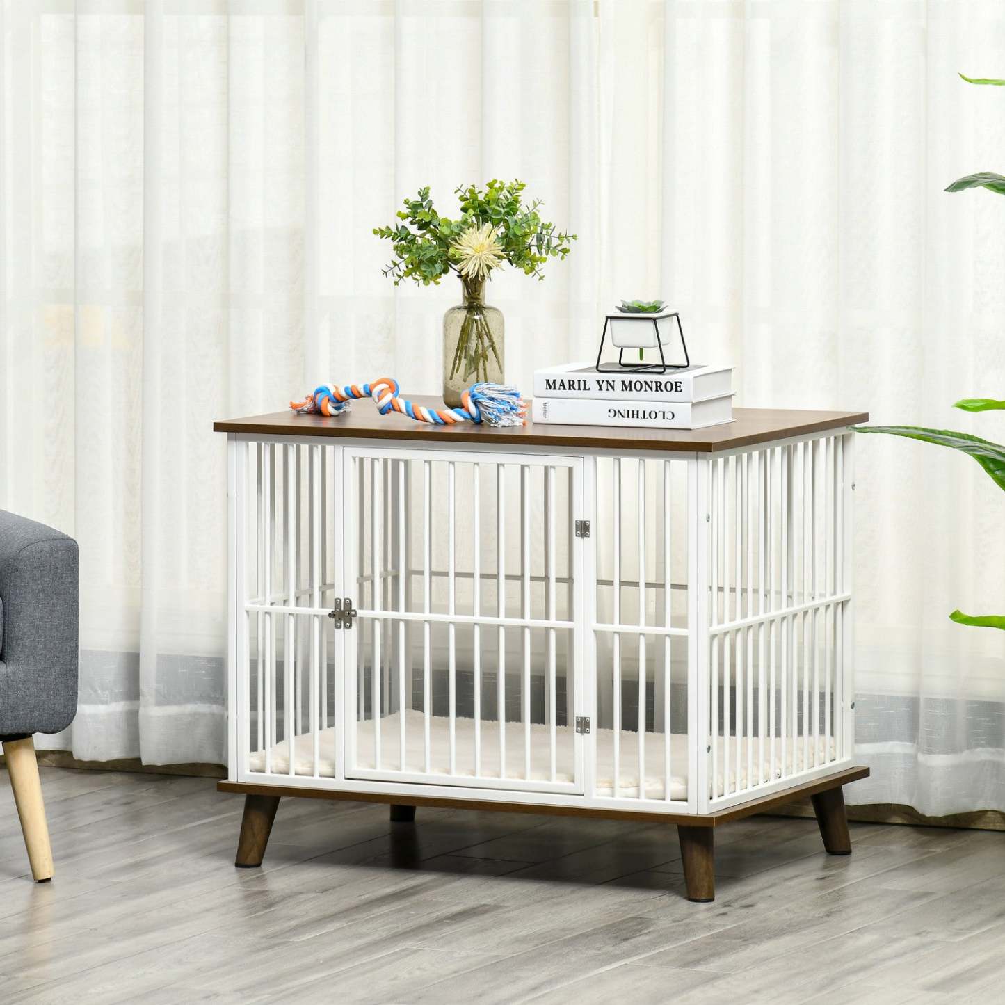 Pawhut Cage Pour Chien, Style Mobilier Cage Pour Animaux, Table de Chevet, Maison Pour Chien Décorative, Avec Coussin Doux|Pawhut Cage Pour Chien Moyens Animaux Avec Coussin Amovible Lavable Porte Verrouillable Avec Loquet