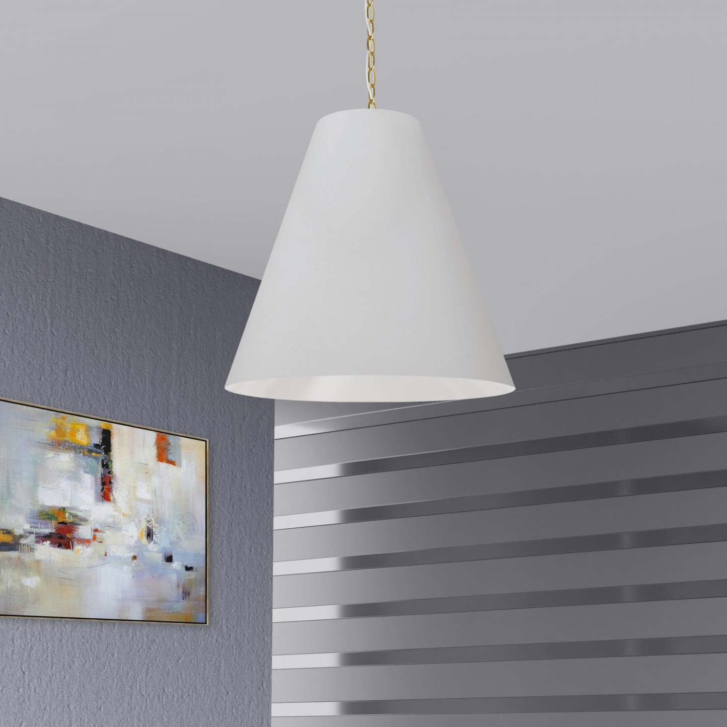 Dainolite Anaya 1 Light Pendant Large Aged Brass White Shade Lamp|Grand luminaire suspendu Anaya de Dainolite avec abat-jour blanc, fini laiton vieilli et 1 ampoule