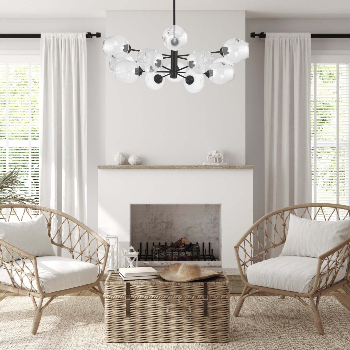 Dainolite Abii 12 Light Chandelier Matte Black Finish Clear Glass Lamp|Lustre Abii de Dainolite en verre transparent, avec fini noir mat et 12 ampoules