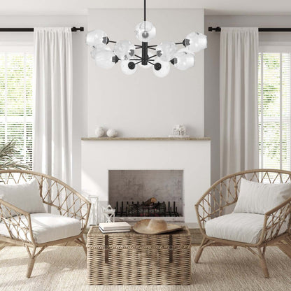 Dainolite Abii 12 Light Chandelier Matte Black Finish Clear Glass Lamp|Lustre Abii de Dainolite en verre transparent, avec fini noir mat et 12 ampoules