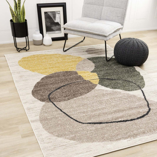 Carpette Marley verte, jaune et taupe à motif géométrique - 5 pi 3 po x 7 pi 7 po