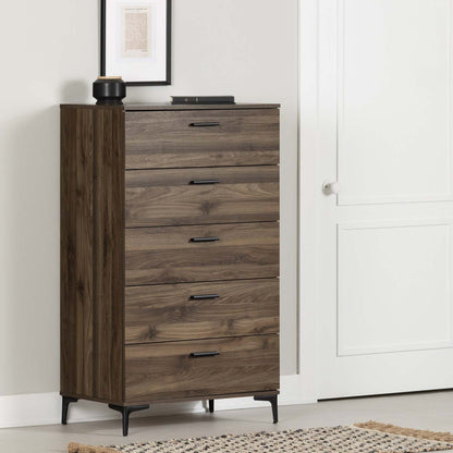 Commode Musano 5 tiroirs - Noyer naturel|Commode verticale Musano à 5 tiroirs - noyer naturel