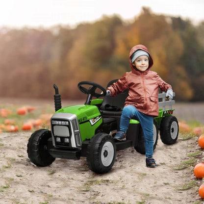 Aosom Tracteur Pour Enfants 12 V Avec Remorque, Tracteur Électrique Alimenté Par Batterie Avec Télécommande