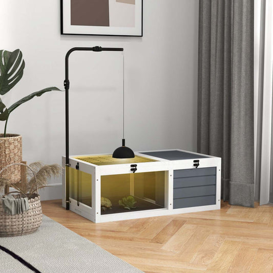 Pawhut Tortue House Wooden Tortue Enclosure Indoor Outdoor Turtle Habitat With Adjustable Lamp H|Pawhut Maison De La Tortue Enclos De Tortue En Bois Pour L'intérieur Et L'extérieur Avec Lampe réglable