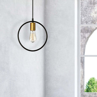 Dainolite Geometric 1 Light Pendant Circle Matte Black/Vintage Bronze Finish Lamp|Luminaire suspendu Geometric circulaire de Dainolite avec fini noir mat et bronze rétro, et 1 ampoule