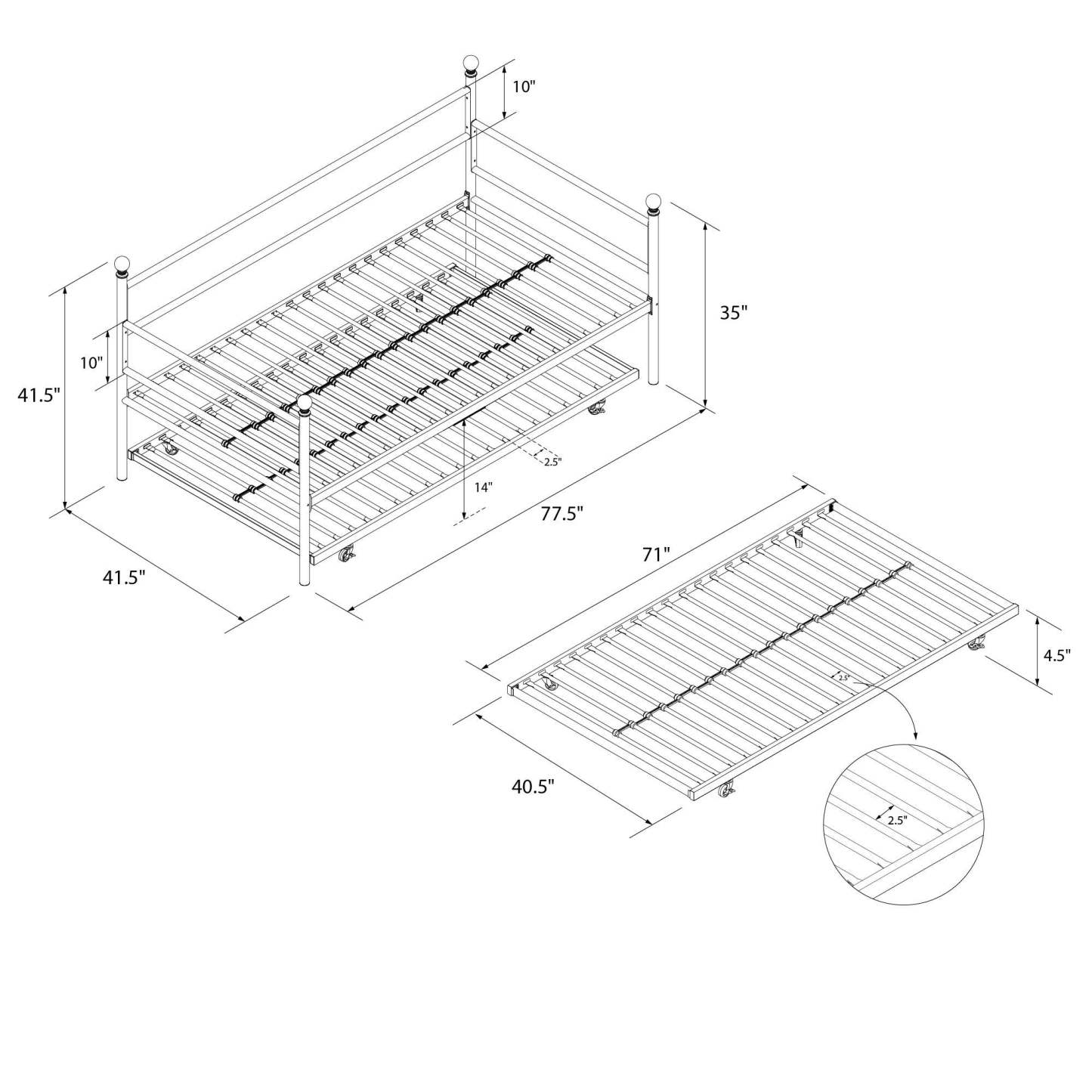 DHP Daybed and Trundle Metal Bed - Black|Lit de repos et lit gigogne DHP en métal - noirs|D18DRGJE