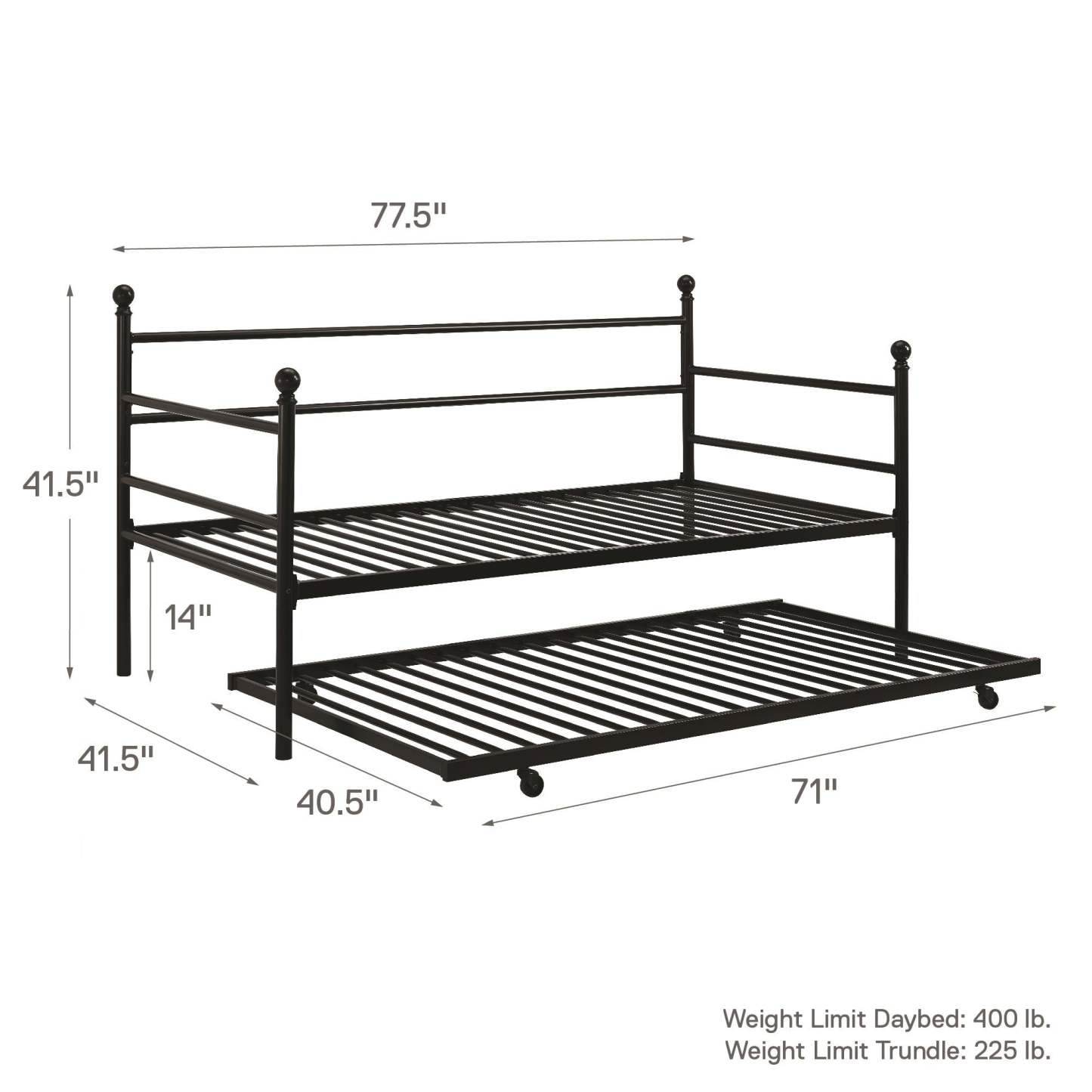 DHP Daybed and Trundle Metal Bed - Black|Lit de repos et lit gigogne DHP en métal - noirs|D18DRGJE