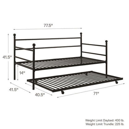 DHP Daybed and Trundle Metal Bed - Black|Lit de repos et lit gigogne DHP en métal - noirs|D18DRGJE