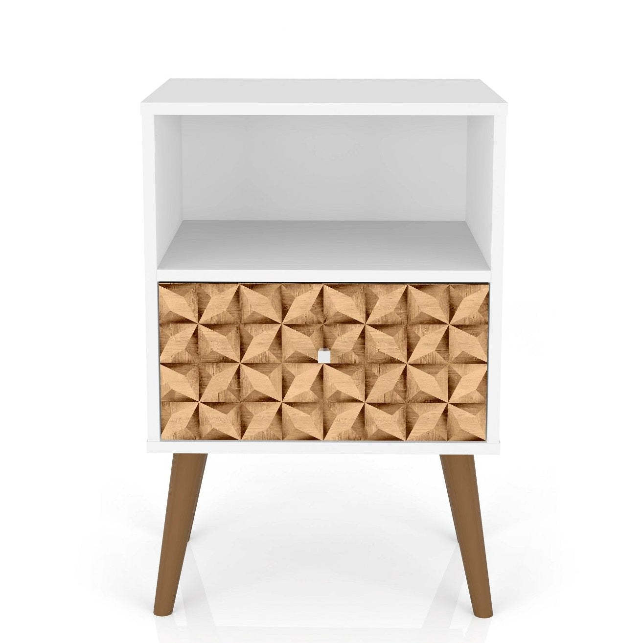 Table de nuit Liberty de Manhattan Comfort de style moderne du milieu du 20e siècle avec compartiment et tiroir - blanche et brune