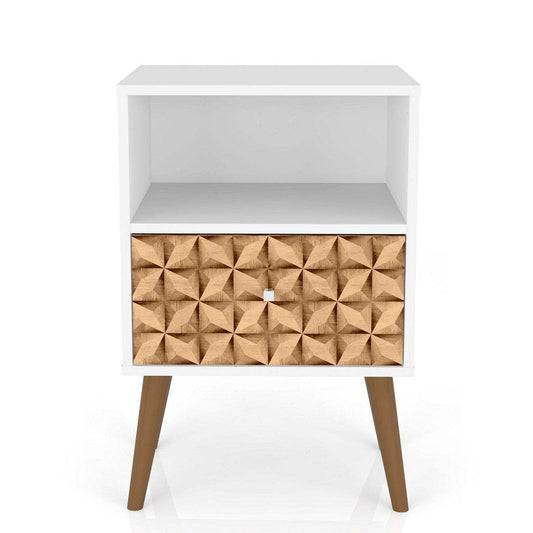 Table de nuit Liberty de Manhattan Comfort de style moderne du milieu du 20e siècle avec compartiment et tiroir - blanche et brune