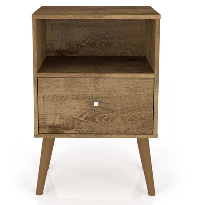 Table de nuit Liberty de Manhattan Comfort de style moderne du milieu du 20e siècle avec 1 compartiment et 1 tiroir - brun rustique