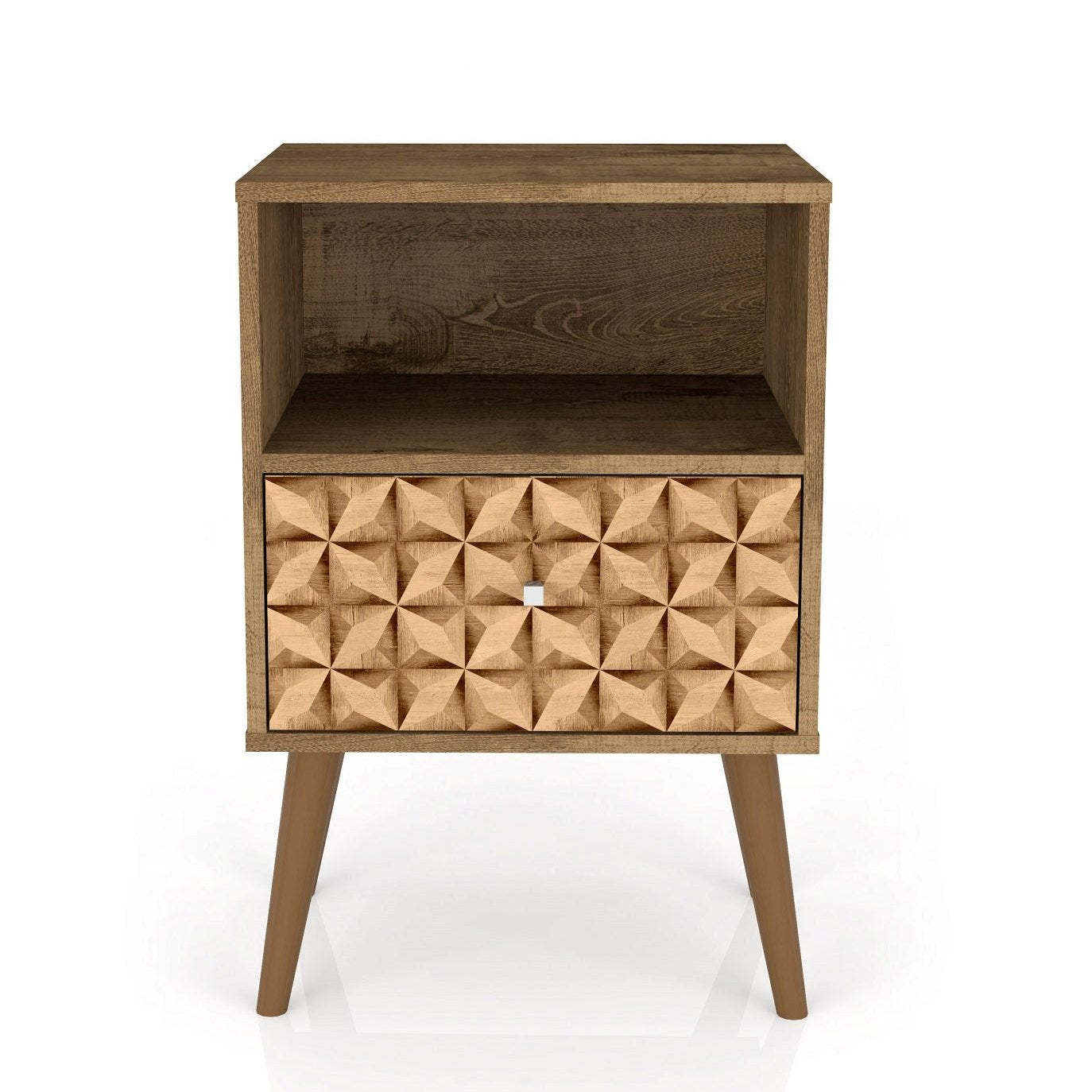 Table de nuit Liberty de Manhattan Comfort de style moderne du milieu du 20e siècle avec compartiment et tiroir - brun rustique