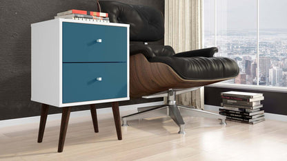 Manhattan Comfort Liberty Mid-Century Modern Nightstand with 2 Full Extension Drawers - White & Aqua Blue|Table de nuit Liberty de Manhattan Comfort de style moderne du milieu du 20e siècle avec 2 tiroirs à extension complète - blanche et bleu turquoise