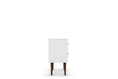 Manhattan Comfort Liberty Mid-Century Modern Nightstand with 2 Full Extension Drawers - White & Aqua Blue|Table de nuit Liberty de Manhattan Comfort de style moderne du milieu du 20e siècle avec 2 tiroirs à extension complète - blanche et bleu turquoise