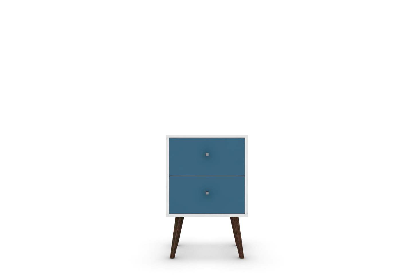 Manhattan Comfort Liberty Mid-Century Modern Nightstand with 2 Full Extension Drawers - White & Aqua Blue|Table de nuit Liberty de Manhattan Comfort de style moderne du milieu du 20e siècle avec 2 tiroirs à extension complète - blanche et bleu turquoise