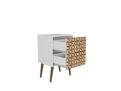 Manhattan Comfort Liberty Mid-Century Modern Nightstand with 2 Full Extension Drawers - White &amp; Brown|Table de nuit Liberty de Manhattan Comfort de style moderne du milieu du 20e siècle avec 2 tiroirs à extension complète - blanche et brune