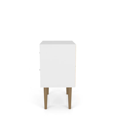 Manhattan Comfort Liberty Mid-Century Modern Nightstand with 2 Full Extension Drawers - White &amp; Brown|Table de nuit Liberty de Manhattan Comfort de style moderne du milieu du 20e siècle avec 2 tiroirs à extension complète - blanche et brune