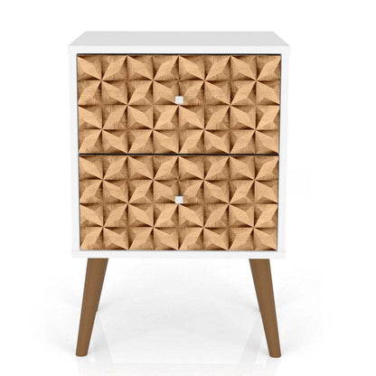 Manhattan Comfort Liberty Mid-Century Modern Nightstand with 2 Full Extension Drawers - White &amp; Brown|Table de nuit Liberty de Manhattan Comfort de style moderne du milieu du 20e siècle avec 2 tiroirs à extension complète - blanche et brune