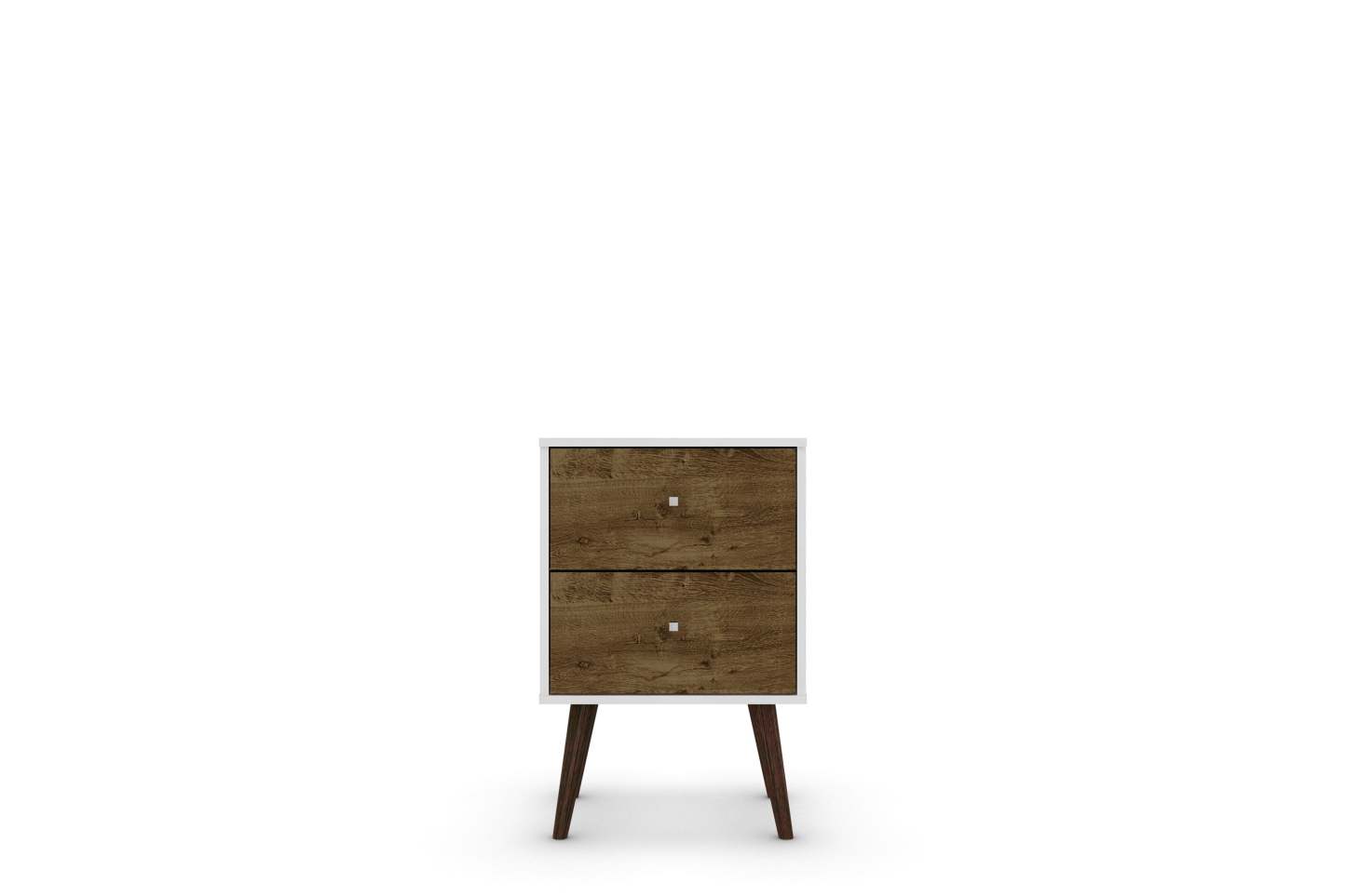 Manhattan Comfort Liberty Mid-Century Modern Nightstand with 2 Full Extension Drawers - White & Rustic Brown|Table de nuit Liberty de Manhattan Comfort de style moderne du milieu du 20e siècle avec 2 tiroirs à extension complète - blanche et brun rustique
