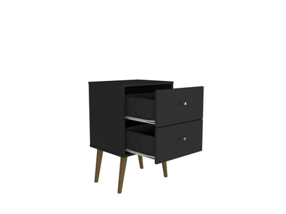 Manhattan Comfort Liberty Mid-Century Modern Nightstand with 2 Full Extension Drawers - Black|Table de nuit Liberty de Manhattan Comfort de style moderne du milieu du 20e siècle avec 2 tiroirs à extension complète - noire