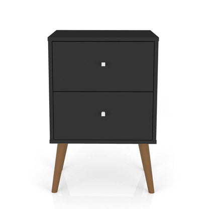 Manhattan Comfort Liberty Mid-Century Modern Nightstand with 2 Full Extension Drawers - Black|Table de nuit Liberty de Manhattan Comfort de style moderne du milieu du 20e siècle avec 2 tiroirs à extension complète - noire