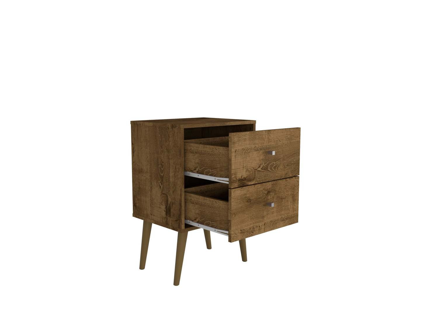 Manhattan Comfort Liberty Mid-Century Modern Nightstand with 2 Full Extension Drawers - Rustic Brown|Table de nuit Liberty de Manhattan Comfort de style moderne du milieu du 20e siècle avec 2 tiroirs à extension complète - brun rustique
