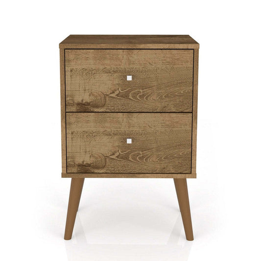 Manhattan Comfort Liberty Mid-Century Modern Nightstand with 2 Full Extension Drawers - Rustic Brown|Table de nuit Liberty de Manhattan Comfort de style moderne du milieu du 20e siècle avec 2 tiroirs à extension complète - brun rustique