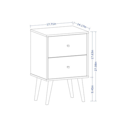 Manhattan Comfort Liberty Mid-Century Modern Nightstand with 2 Full Extension Drawers - White & Aqua Blue|Table de nuit Liberty de Manhattan Comfort de style moderne du milieu du 20e siècle avec 2 tiroirs à extension complète - blanche et bleu turquoise