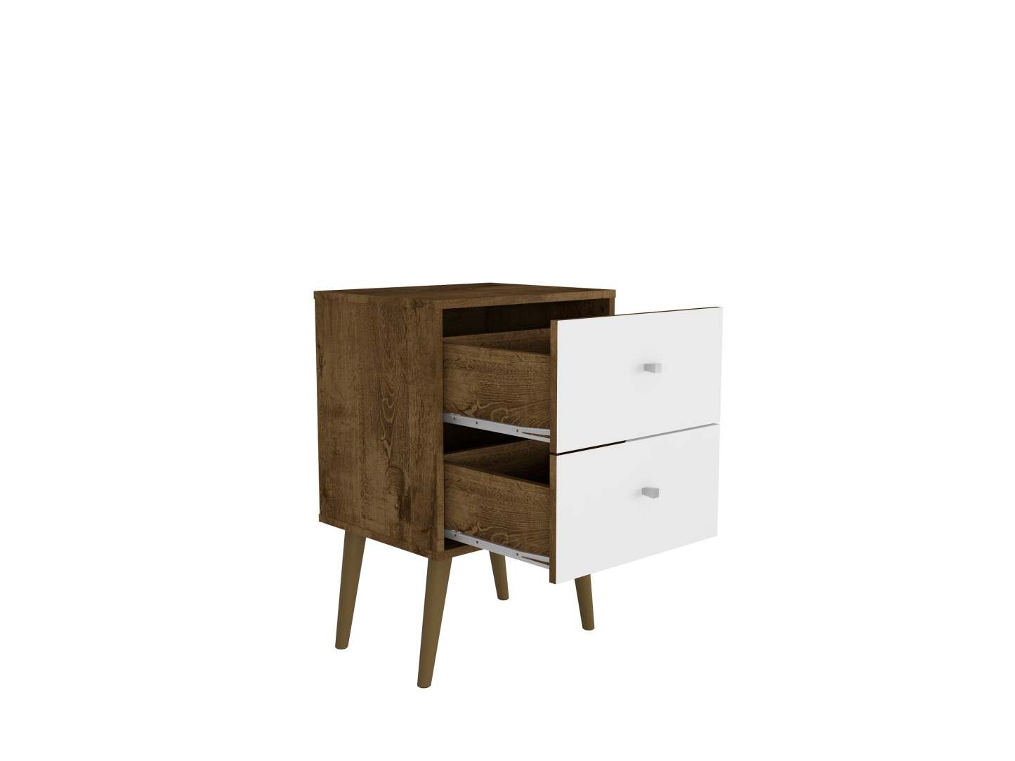 Manhattan Comfort Liberty Mid-Century Modern Nightstand with 2 Full Extension Drawers - Rustic Brown & White|Table de nuit Liberty de Manhattan Comfort de style moderne du milieu du 20e siècle avec 2 tiroirs à extension complète - brun rustique et blanc