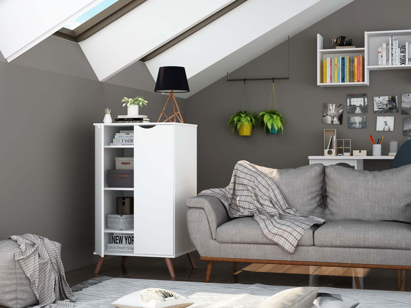 Manhattan Comfort Hampton Shoe Closet with 4 Shelves Solid Wood Legs - White|Armoire à chaussures Hampton de Manhattan Comfort avec 4 tablettes et pattes en bois massif - blanche