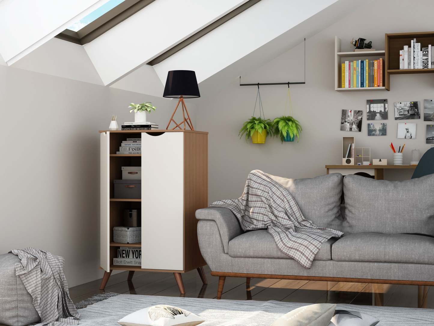 Manhattan Comfort Hampton Shoe Closet with 4 Shelves Solid Wood Legs - Off White|Armoire à chaussures Hampton de Manhattan Comfort avec 4 tablettes et pattes en bois massif - blanc cassé