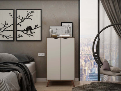 Manhattan Comfort Hampton Shoe Closet with 4 Shelves Solid Wood Legs - Off White|Armoire à chaussures Hampton de Manhattan Comfort avec 4 tablettes et pattes en bois massif - blanc cassé