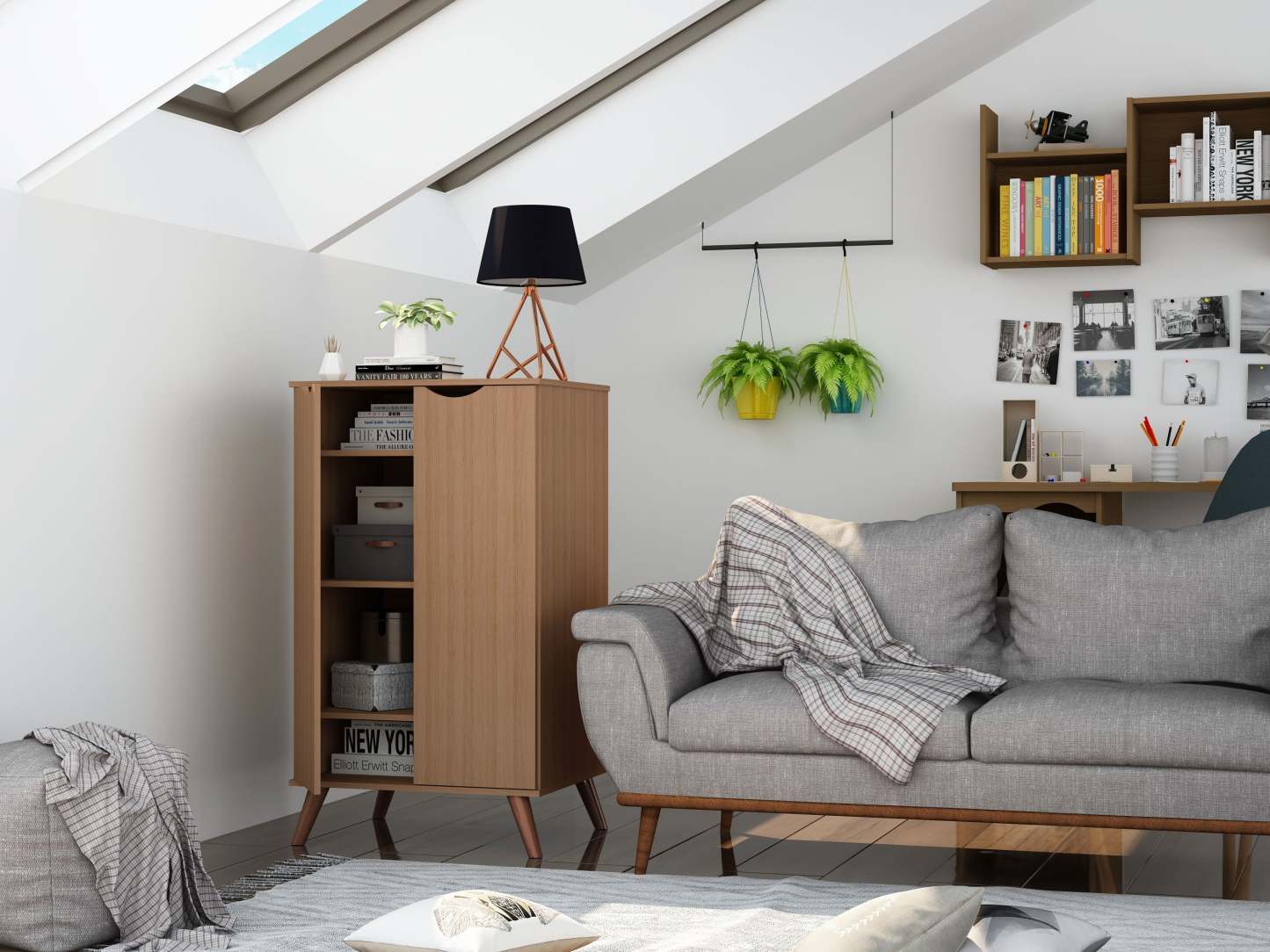 Manhattan Comfort Hampton Shoe Closet with 4 Shelves Solid Wood Legs - Maple Cream|Armoire à chaussures Hampton de Manhattan Comfort avec 4 tablettes et pattes en bois massif - crème d'érable