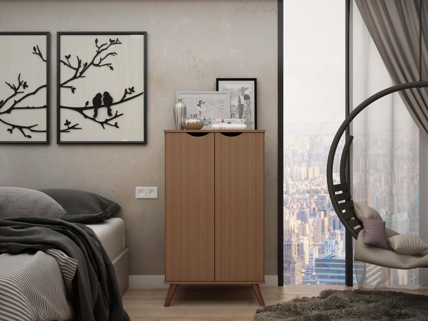 Manhattan Comfort Hampton Shoe Closet with 4 Shelves Solid Wood Legs - Maple Cream|Armoire à chaussures Hampton de Manhattan Comfort avec 4 tablettes et pattes en bois massif - crème d'érable