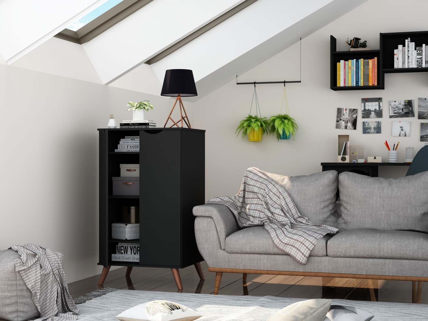 Manhattan Comfort Hampton Shoe Closet with 4 Shelves Solid Wood Legs - Black|Armoire à chaussures Hampton de Manhattan Comfort avec 4 tablettes et pattes en bois massif - noire