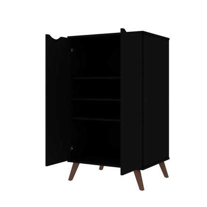 Manhattan Comfort Hampton Shoe Closet with 4 Shelves Solid Wood Legs - Black|Armoire à chaussures Hampton de Manhattan Comfort avec 4 tablettes et pattes en bois massif - noire