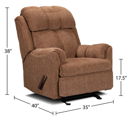 Fabriqué au Canada Fauteuil inclinable à bascule en tissu chenille 35 - Brun | Fauteuil berçant inclinable de 35 po fabriqué au Canada en tissu de chenille - brun