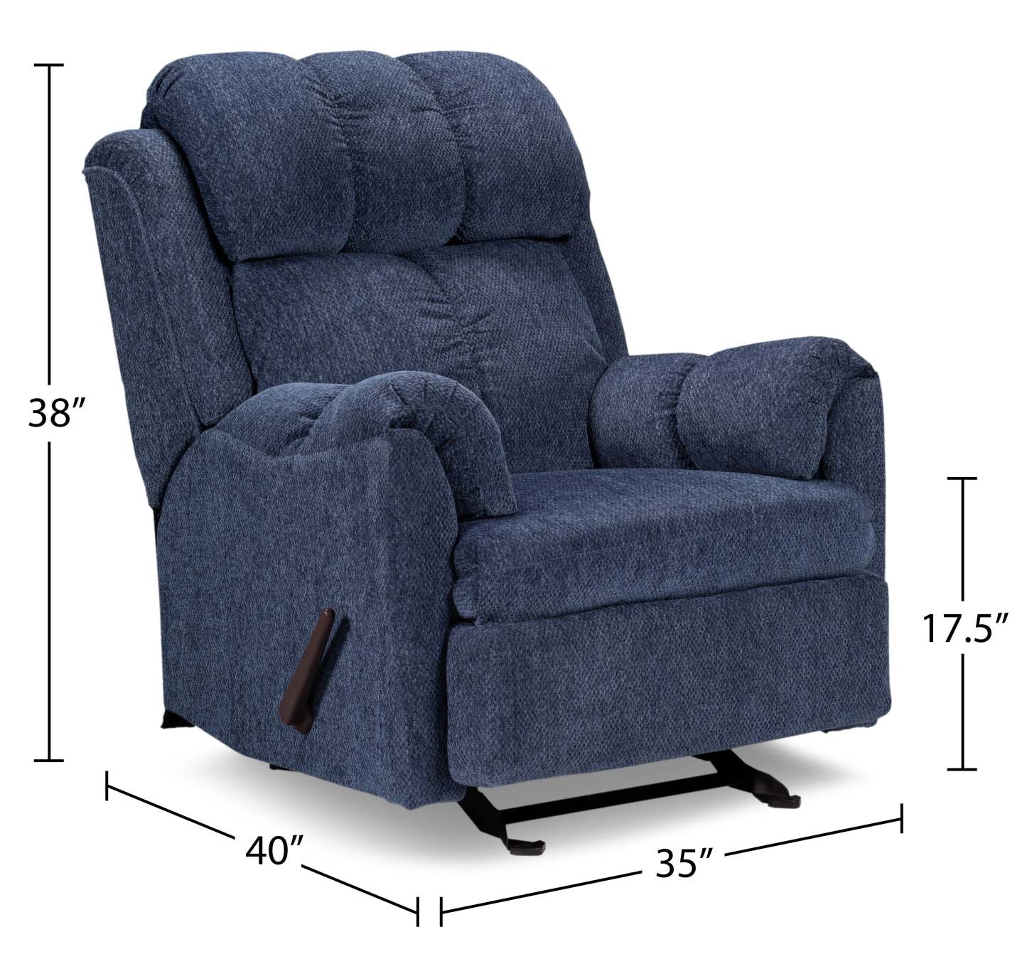 Fabriqué au Canada Fauteuil inclinable à bascule en tissu chenille 35 - Bleu marine | Fauteuil berçant inclinable de 35 po fabriqué au Canada en tissu de chenille - bleu marine