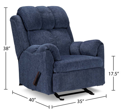 Fabriqué au Canada Fauteuil inclinable à bascule en tissu chenille 35 - Bleu marine | Fauteuil berçant inclinable de 35 po fabriqué au Canada en tissu de chenille - bleu marine