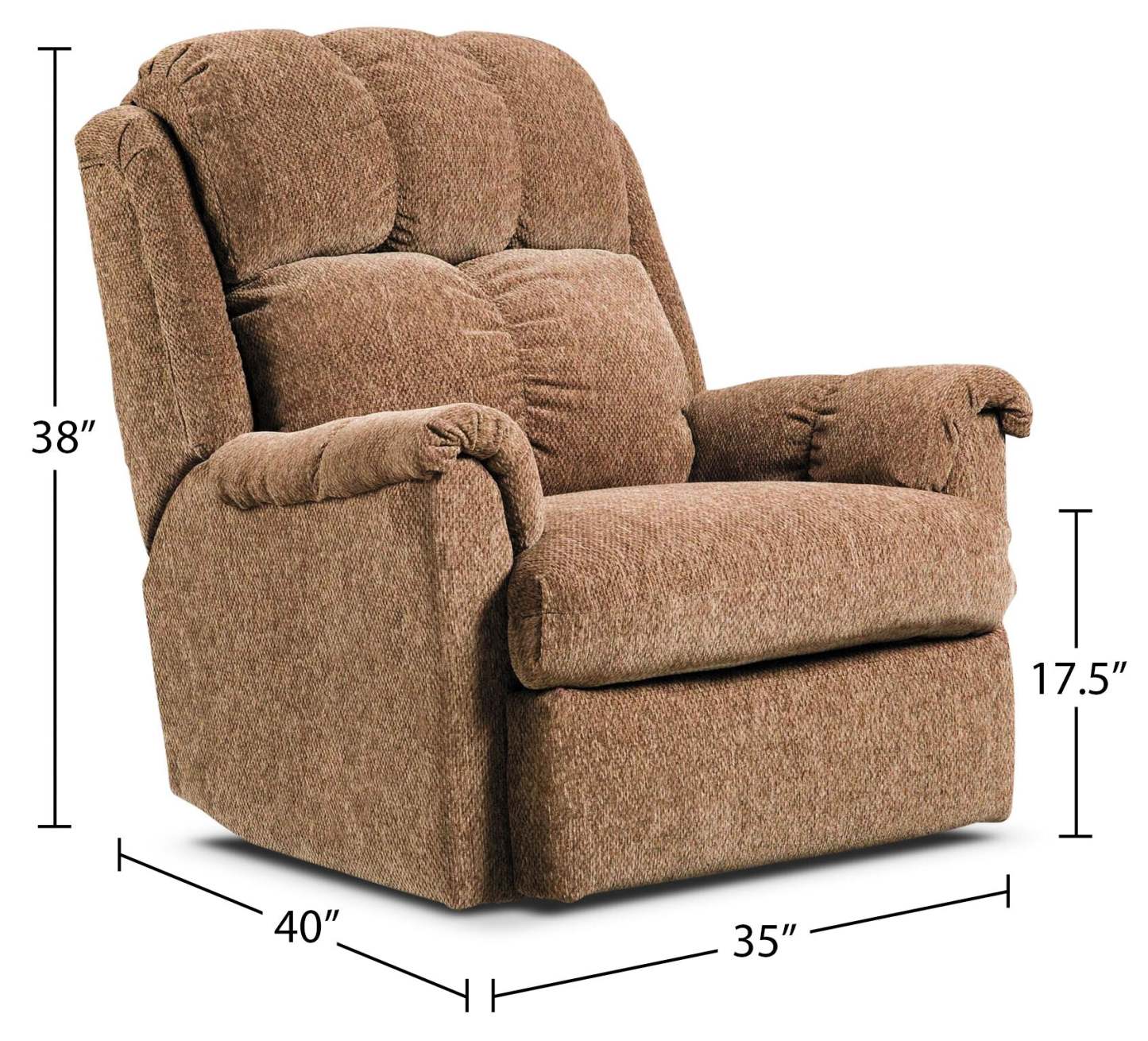 Fabriqué au Canada, fauteuil à inclinaison électrique de 35 po en tissu de chenille - brun