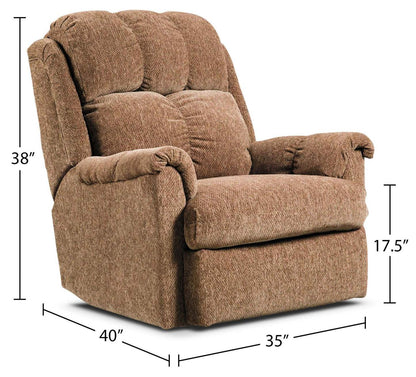 Fabriqué au Canada, fauteuil à inclinaison électrique de 35 po en tissu de chenille - brun