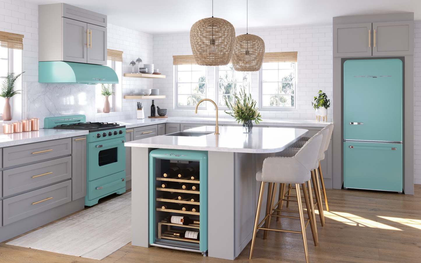 Classic Rétro par Unique 18 pi³ Réfrigérateur à congélateur sans givre en bas - UGP-510L T AC | Classic Retro by Unique Frost-Free Bottom Freezer Refrigerator 18 cu.ft. - UGP-510L T AC | U510LTAC