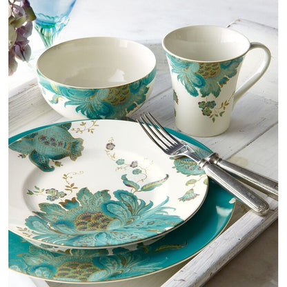 Service de table 16 pièces en porcelaine Eliza de Fifth, couleur sarcelle
