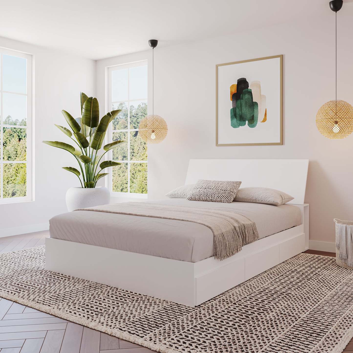 Tête de lit à panneau pour grand lit Nordika - Blanc | Tête de lit à panneaux Nordika pour grand lit - blanche | D08H2J3C