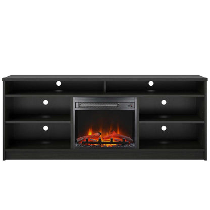 Meuble TV Ameriwood Home Hendrix 65 avec foyer électrique et étagères - Chêne noir|Meuble pour téléviseur Hendrix d'Ameriwood Home de 65 po avec foyer électrique et tablettes - chêne noir