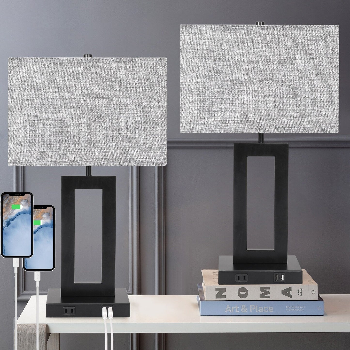 Ensemble de 22 lampes de table USB grises avec commande tactile