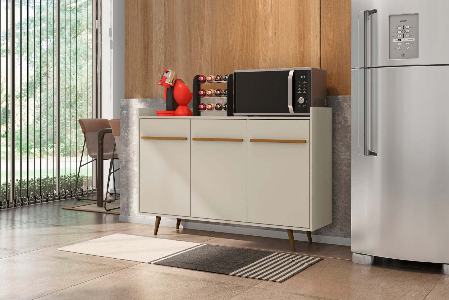 Manhattan Comfort Bradley 53.54" Buffet Stand with 4 Shelves - Off White|Buffet Bradley de Manhattan Comfort de 53,54 po avec 4 tablettes - blanc cassé