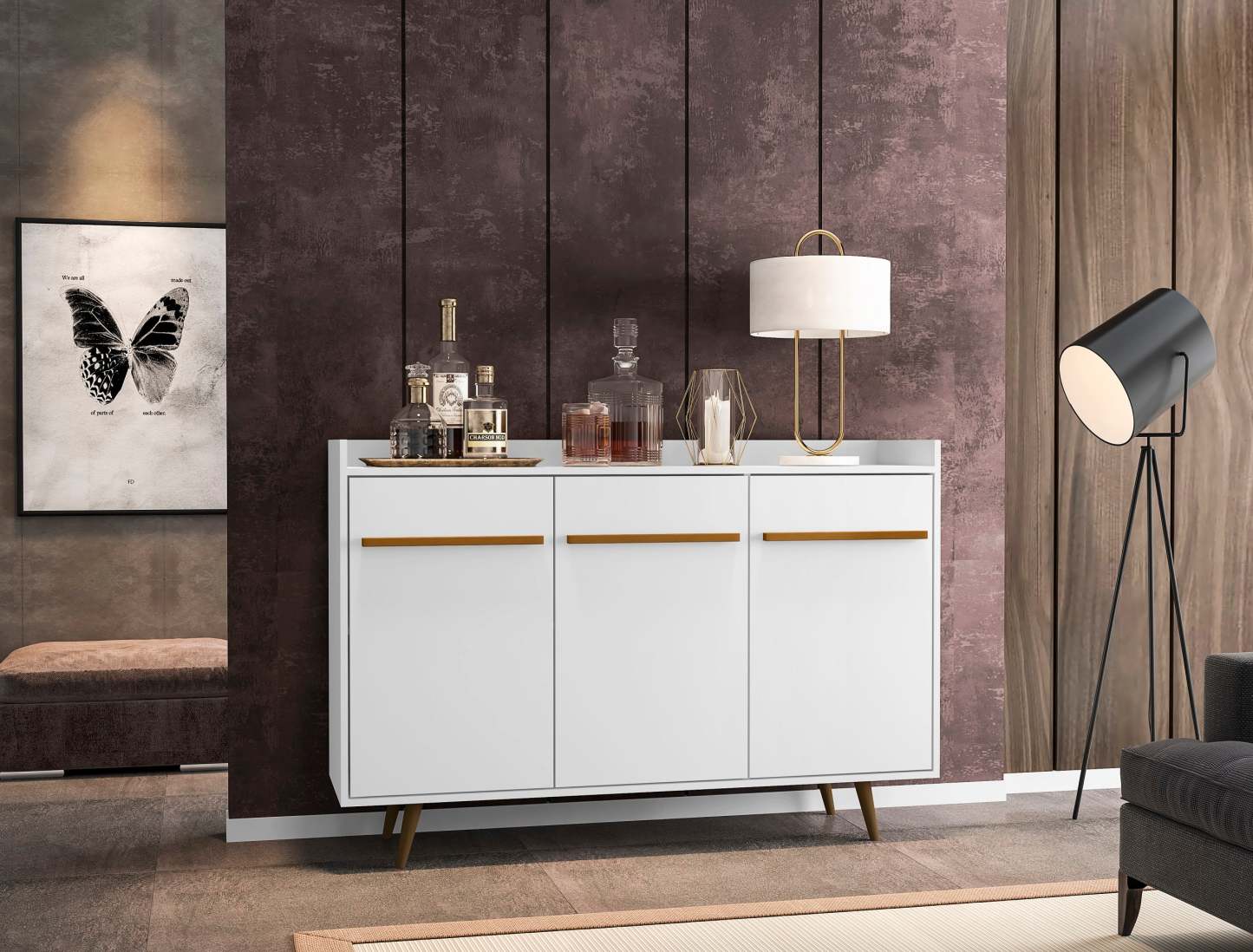 Manhattan Comfort Bradley 53,54" Buffet Stand avec 4 étagères - Blanc|Buffet Bradley de Manhattan Comfort de 53,54 po avec 4 tablettes - blanc
