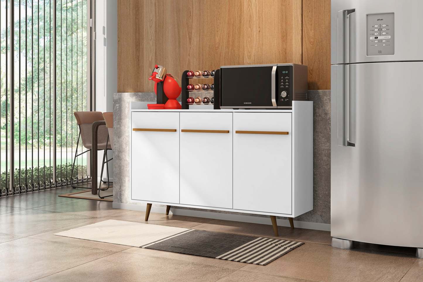 Manhattan Comfort Bradley 53,54" Buffet Stand avec 4 étagères - Blanc|Buffet Bradley de Manhattan Comfort de 53,54 po avec 4 tablettes - blanc