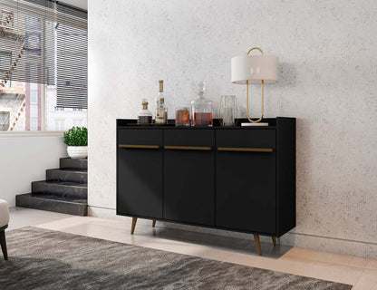 Manhattan Comfort Bradley 53,54" Buffet Stand avec 4 étagères - Noir|Buffet Bradley de Manhattan Comfort de 53,54 po avec 4 tablettes - noir